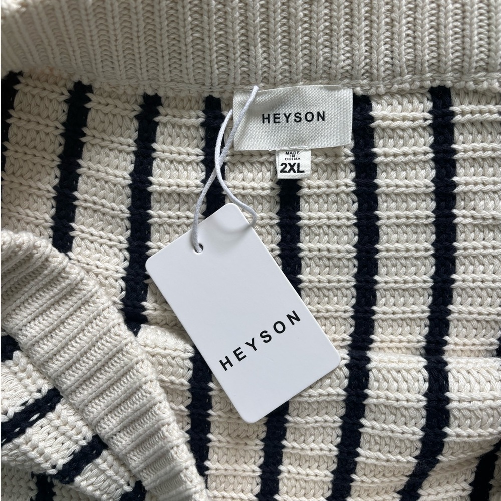 NWT HeySon Crochet Knit Stripe Pencil Skirt Navy/Cream 2XL - Picture 4 of 9